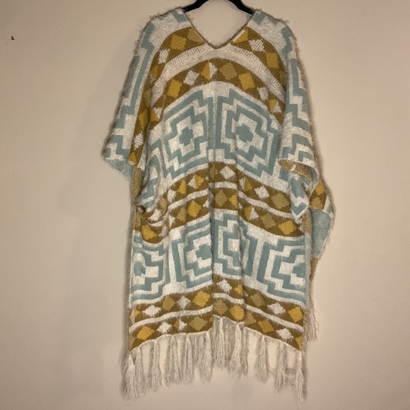 Free People Diamondback Kimono Ivory, Yellow, Brown, Blue - Picture 7 of 9